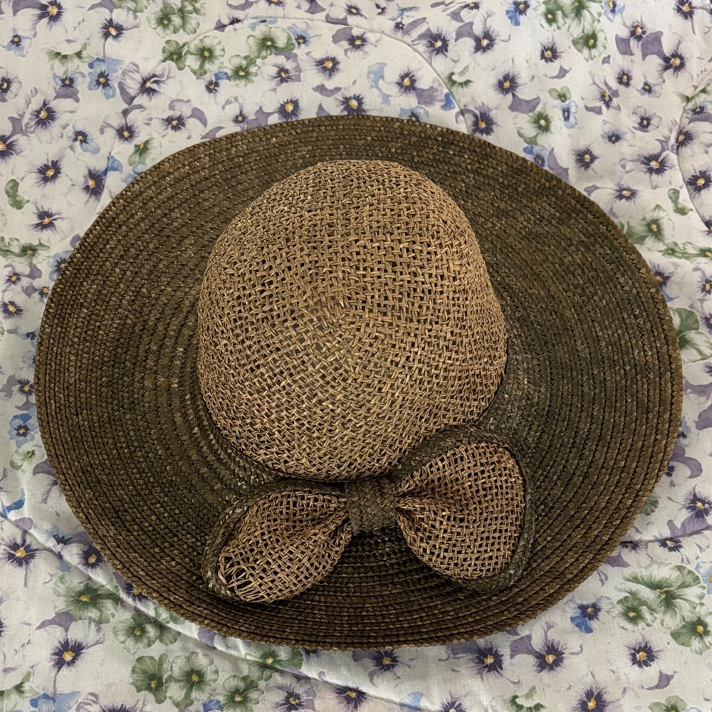 Straw Sun Hat with Bow - Brown and Khaki Green